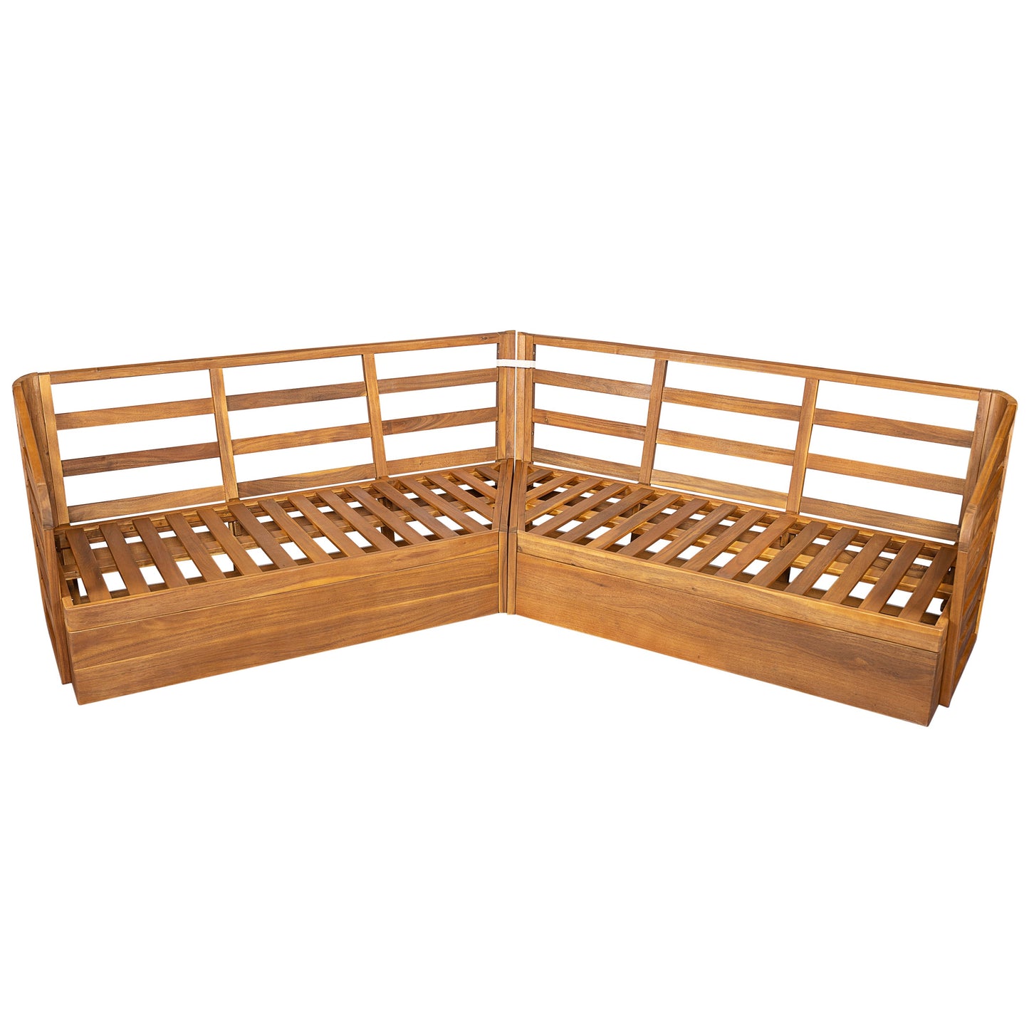 Royal Acacia Patio V Sofa Sectional Set corner pieces in wood finish for outdoor use on Tampa Home & Garden Store