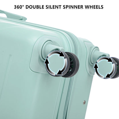 Spinner luggage wheel close-up in mint green with 360-degree arrows on suitcase body on Tampa Home & Garden Store