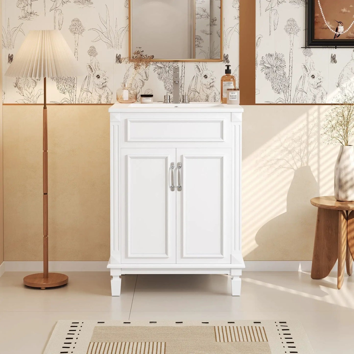 Bathroom vanity with top sink in white, two soft-closing doors, Unique Piece Furniture on Tampa Home & Garden Store