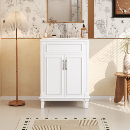 Bathroom vanity with top sink and soft closing doors, white vanity with chrome faucet on Tampa Home & Garden Store