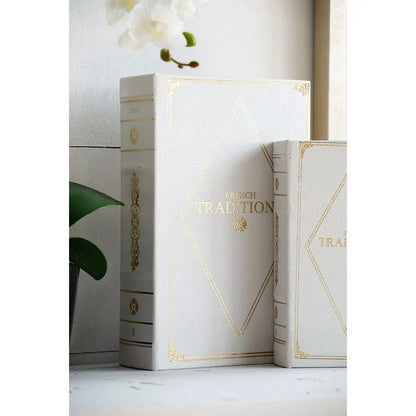 Book Boxes Set in White and Gold Faux Leather