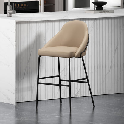 Gracie Upholstered Barstool beige with black metal legs, bar height 28-30 in on Tampa Home & Garden Store
