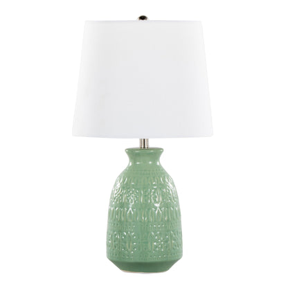 Claudia contemporary lamp set of 2 with green ceramic base and white shade HouseOfZazla on Tampa Home & Garden Store