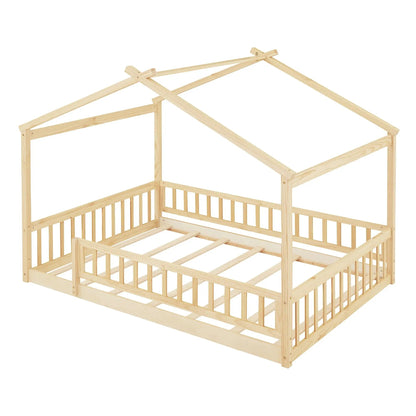 Bed House Bed Frame With Fence canopy bed in natural pine wood by Unique Piece Furniture on Tampa Home & Garden Store