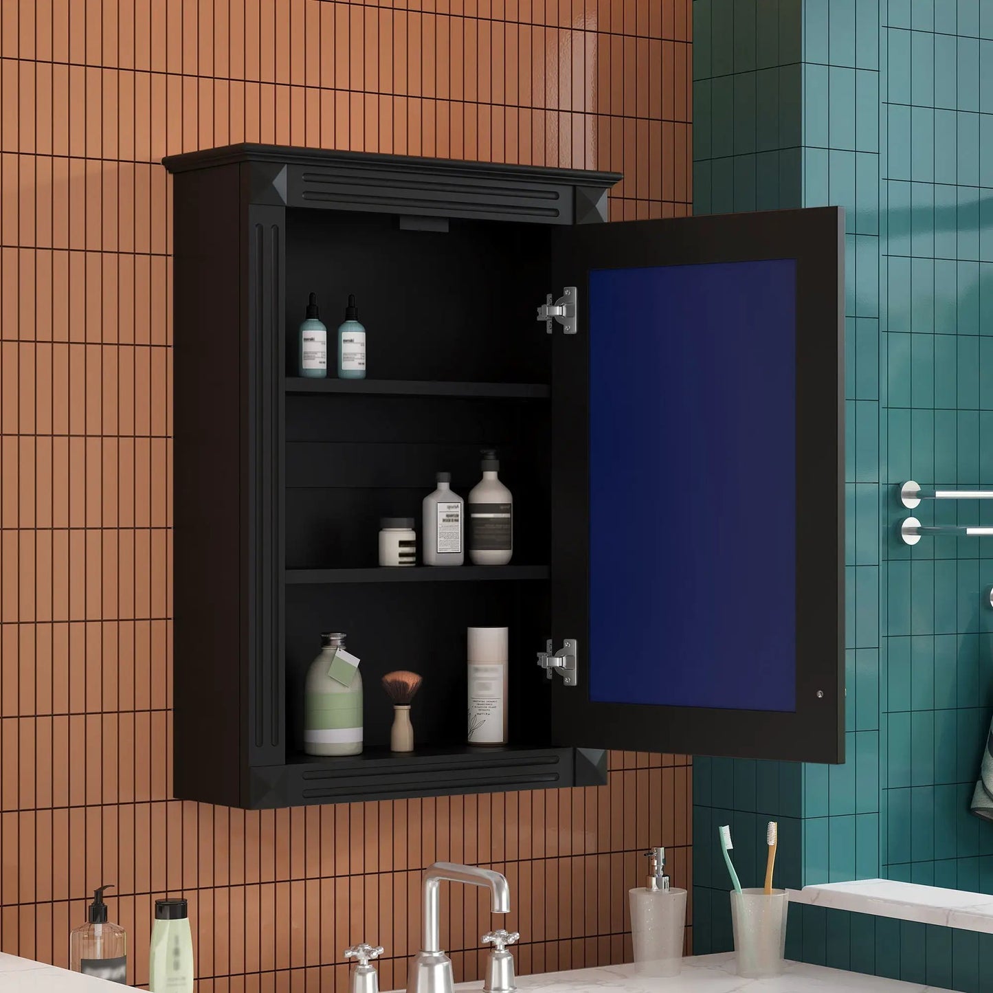 Wall mounted medicine cabinet with mirror, black finish, open shelves Unique Piece Furniture on Tampa Home & Garden Store