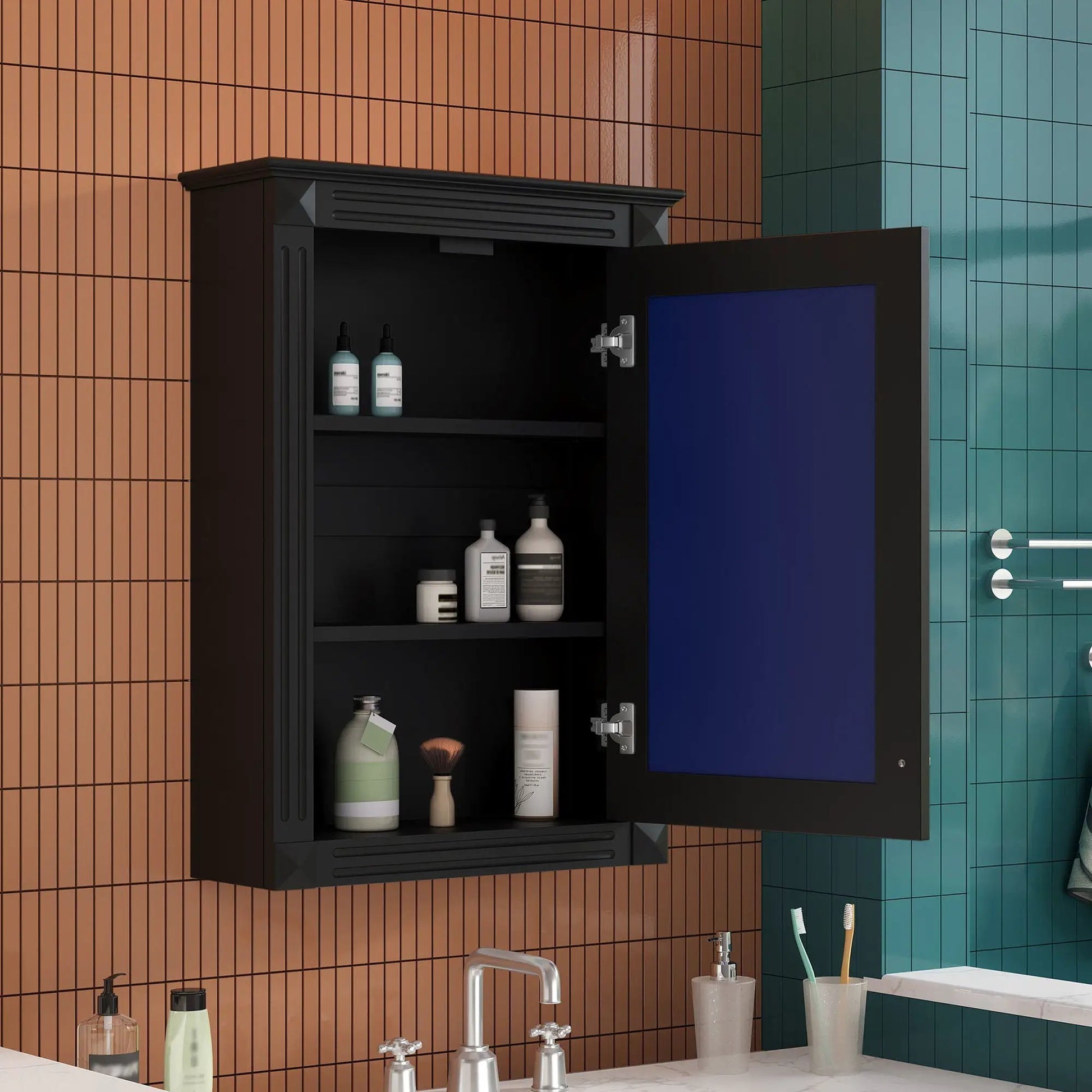 Wall mounted medicine cabinet with mirror, black finish, open shelves Unique Piece Furniture on Tampa Home & Garden Store