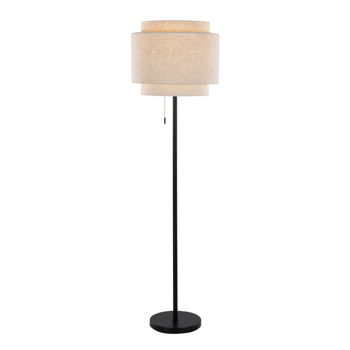 Tier contemporary floor lamp by HouseOfZazla with beige fabric shades on a slim black stem on Tampa Home & Garden Store