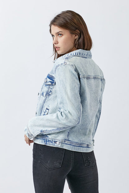 Button Up Washed Jacket blue denim trucker jacket for women with pocket detail Stevvex on Tampa Home & Garden Store