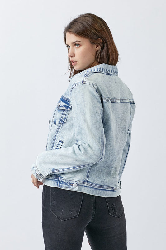 Button Up Washed Jacket blue denim trucker jacket for women with pocket detail Stevvex on Tampa Home & Garden Store