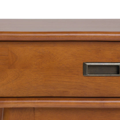 Draper Handcrafted Mid Century End Table with metal drawer pull in warm wood finish on Tampa Home & Garden Store