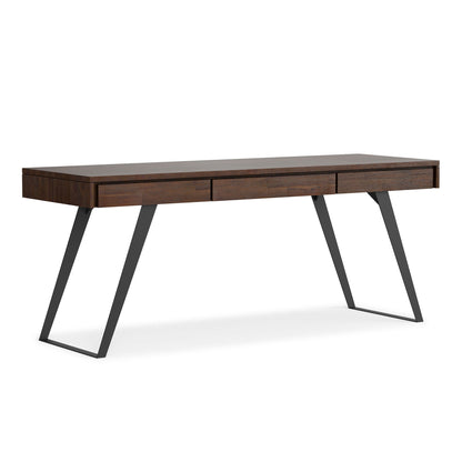 Handcrafted Acacia Desk And Drawer Storage with dark brown top and black metal legs on Tampa Home & Garden Store