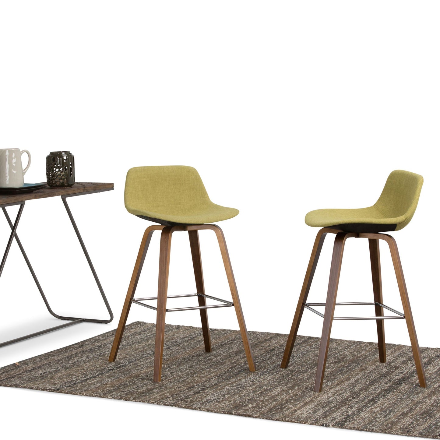 Randolph Bentwood counter/bar stools in olive green upholstery with curved wooden legs, set of 2 on Tampa Home & Garden Store