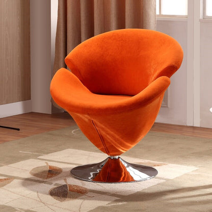 Tulip Swivel Lounge Chair orange velvet upholstery with chrome pedestal base 360° rotation on Tampa Home & Garden Store