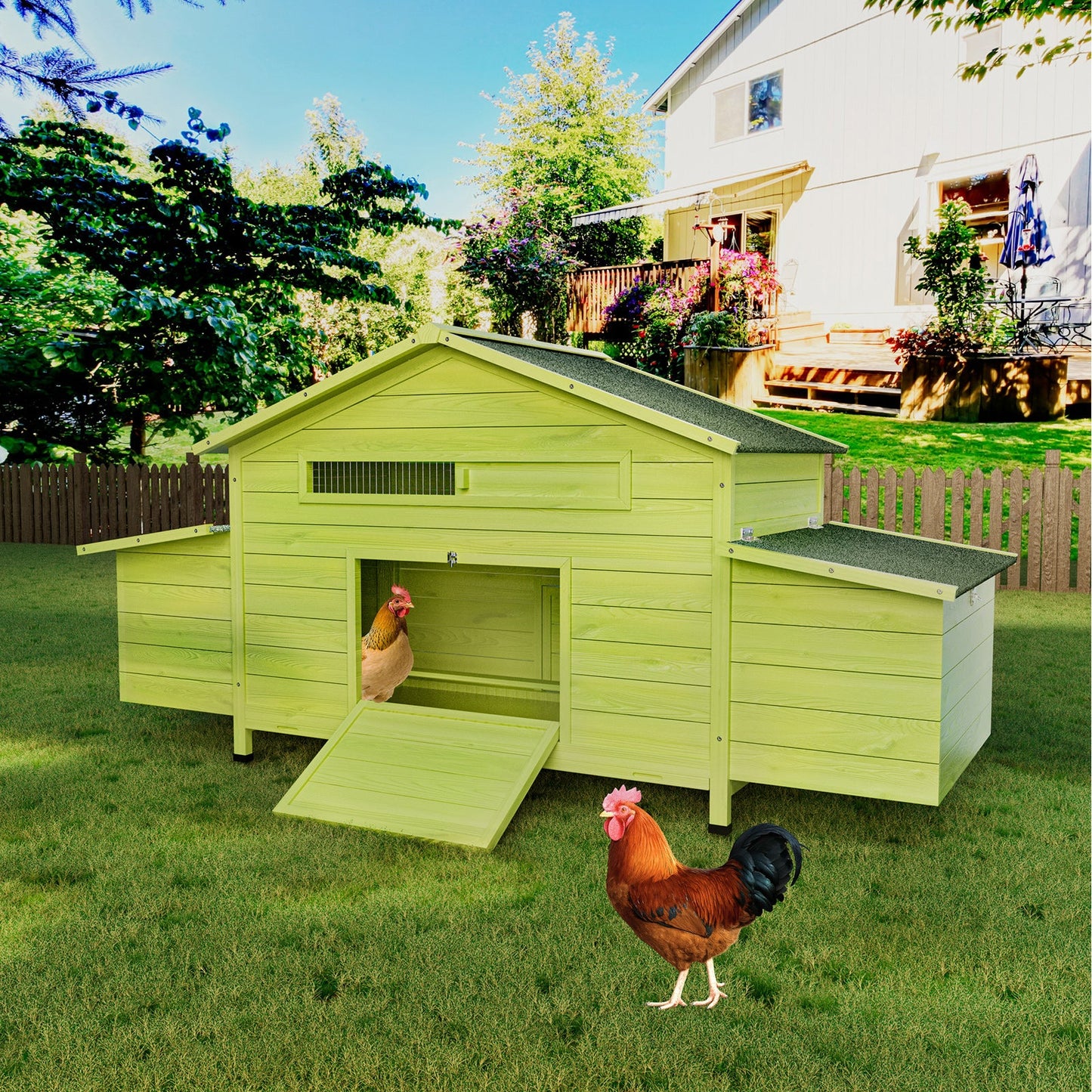 Wooden Chicken Coop with Nesting Boxes and Perch