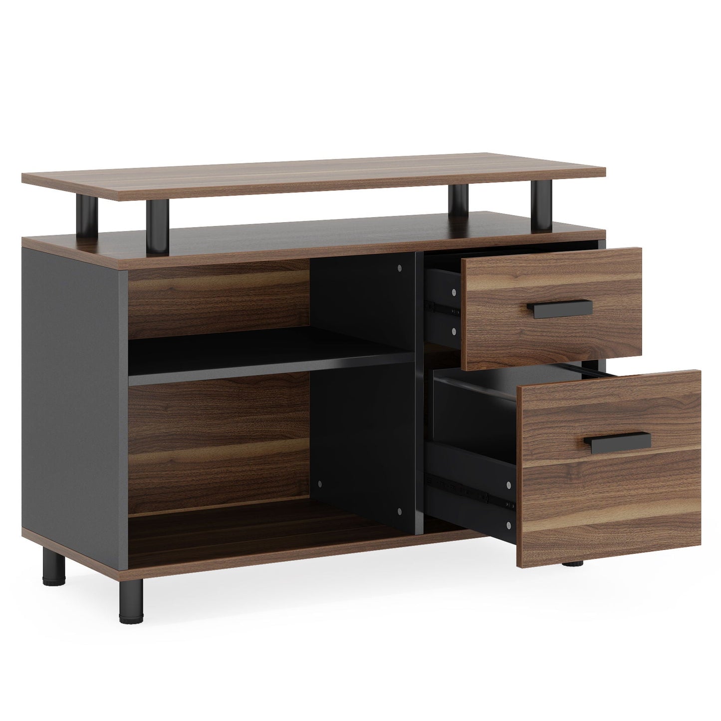 L-Shaped executive desk with file cabinet HouseOfZazla; wood veneer, metal legs, drawers on right on Tampa Home & Garden Store