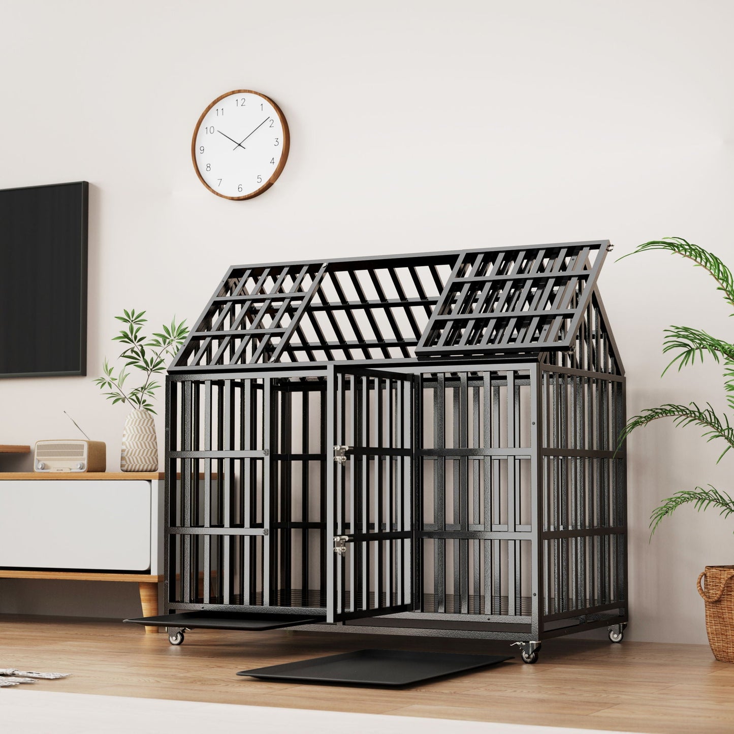Heavy Duty Dog Crate with lockable wheels, black metal cage by HouseOfZazla on Tampa Home & Garden Store