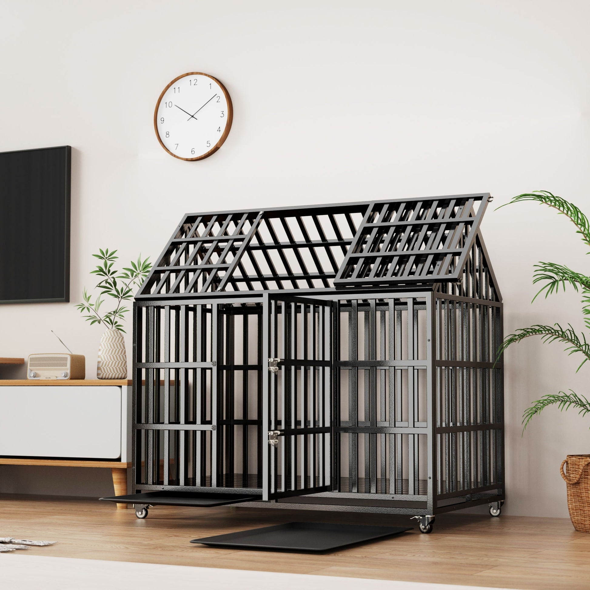 Heavy Duty Dog Crate with lockable wheels, black metal cage by HouseOfZazla on Tampa Home & Garden Store