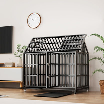 Heavy Duty Dog Crate with lockable wheels, black metal cage by HouseOfZazla on Tampa Home & Garden Store