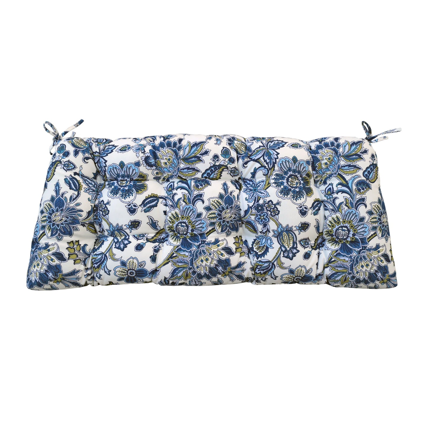 Blue Outdoor Bench Cushions With Ties and Fabric