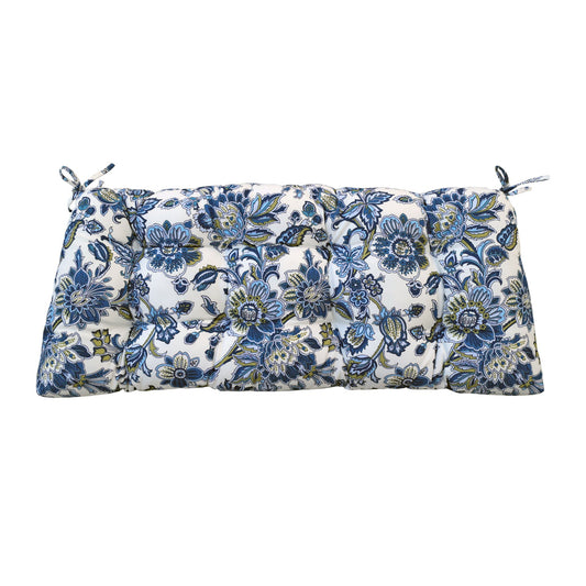 Blue Outdoor Bench Cushions With Ties and Fabric