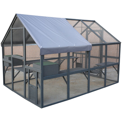 Spacious Wooden Cat Enclosure with Gray Roof