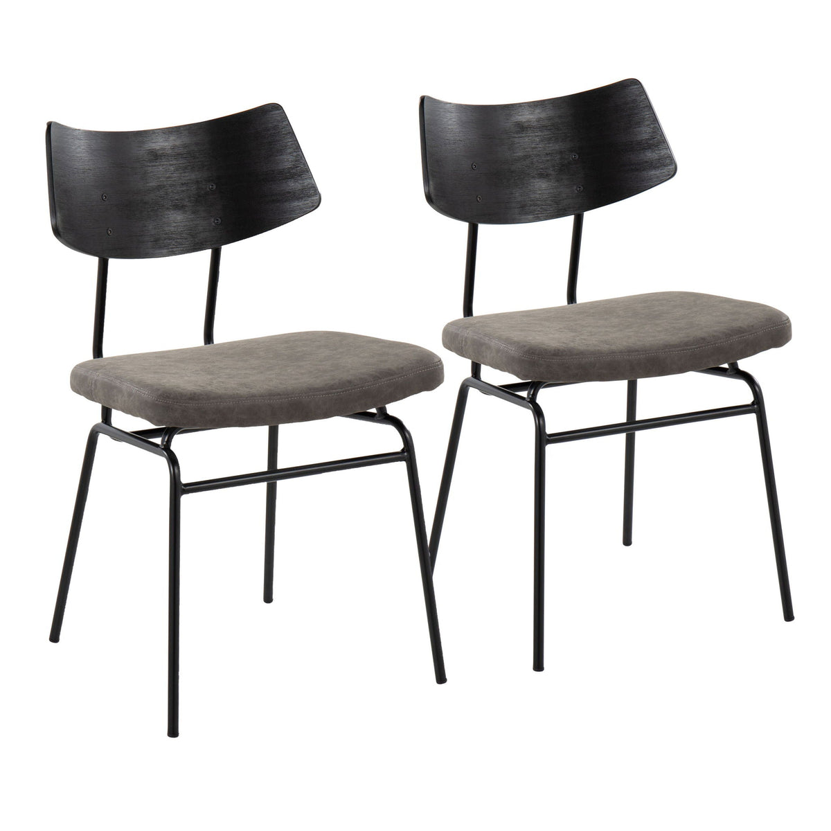 Mid Century Modern Chair Set of 2 by HouseOfZazla with black backs and upholstered gray seats on Tampa Home & Garden Store
