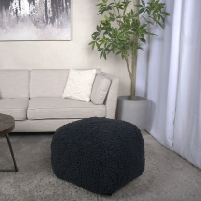 Spongy Square Pouf Soft Seating in black knitted fabric accent for living room on Tampa Home & Garden Store