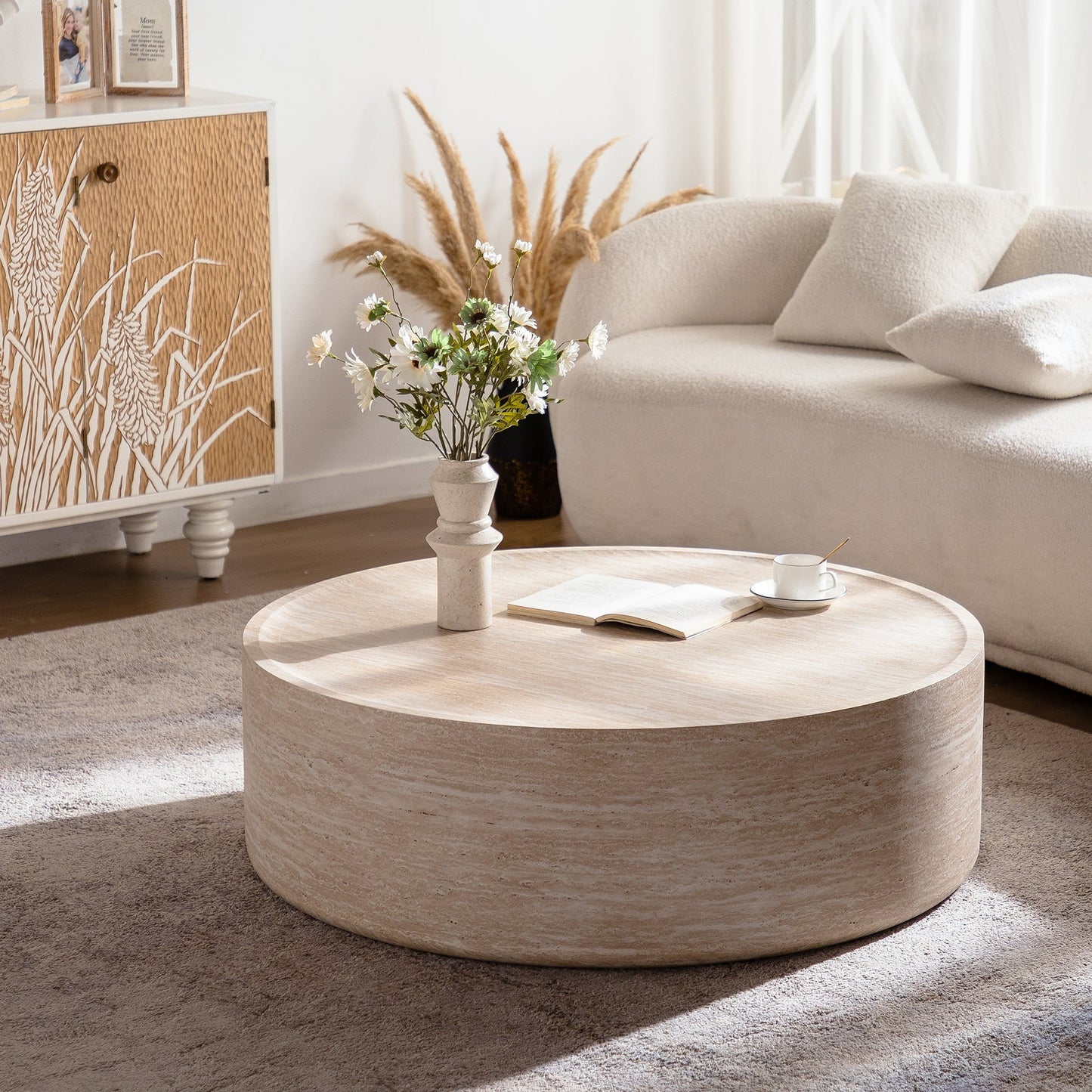 39.37in round coffee table with Mars pattern in light wood finish on Tampa Home & Garden Store