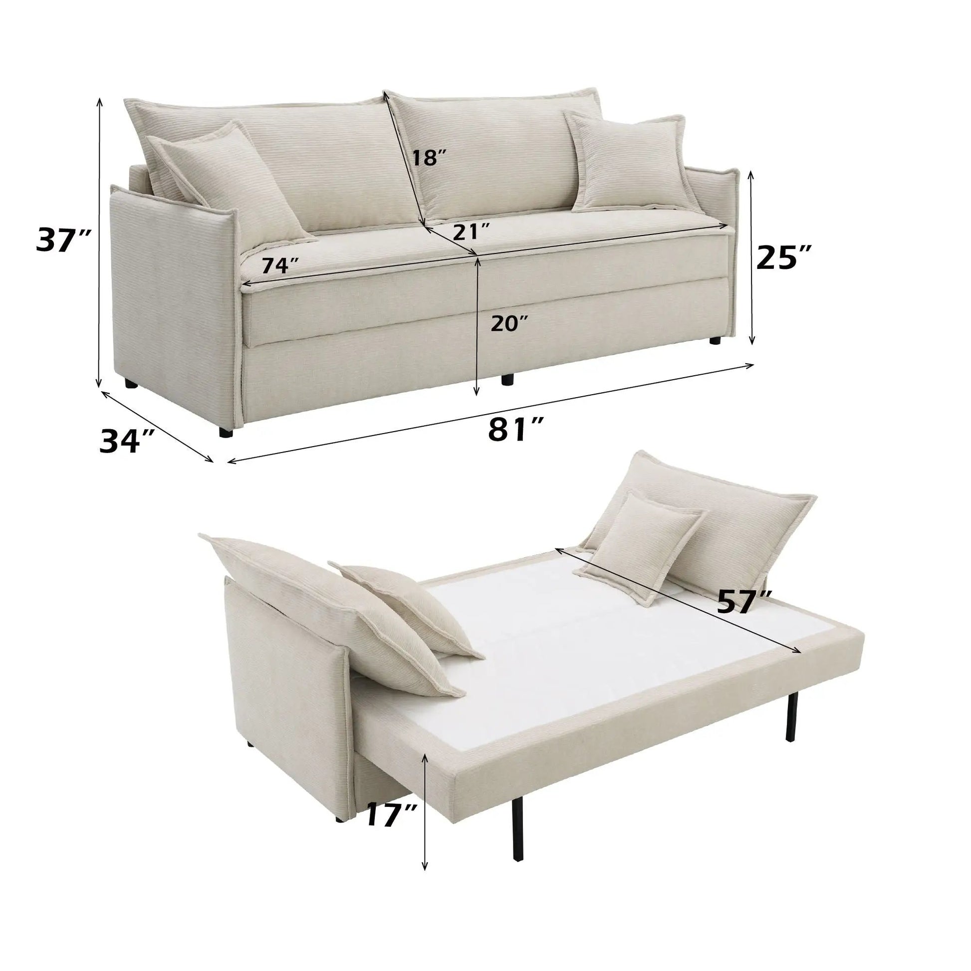 Elisea beige sleeper sectional sofa with 2 toss pillows on Tampa Home & Garden Store