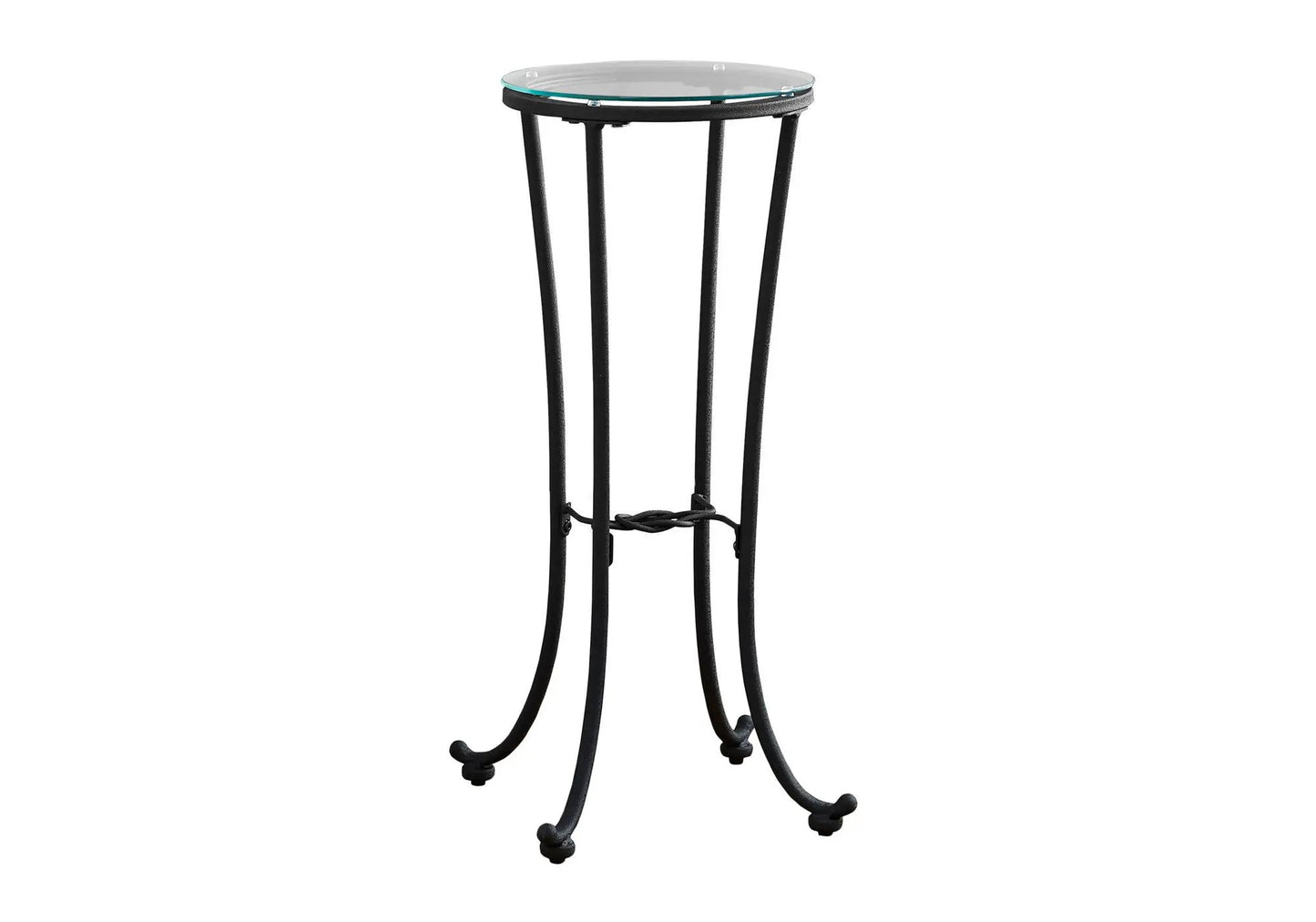 Accent Side Table Plant Stand, round glass-top, black metal frame, contemporary design on Tampa Home & Garden Store