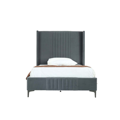 Promenade Upholstered Bed with tall headboard and slatted base in dark gray fabric by HouseOfZazla on Tampa Home & Garden Store