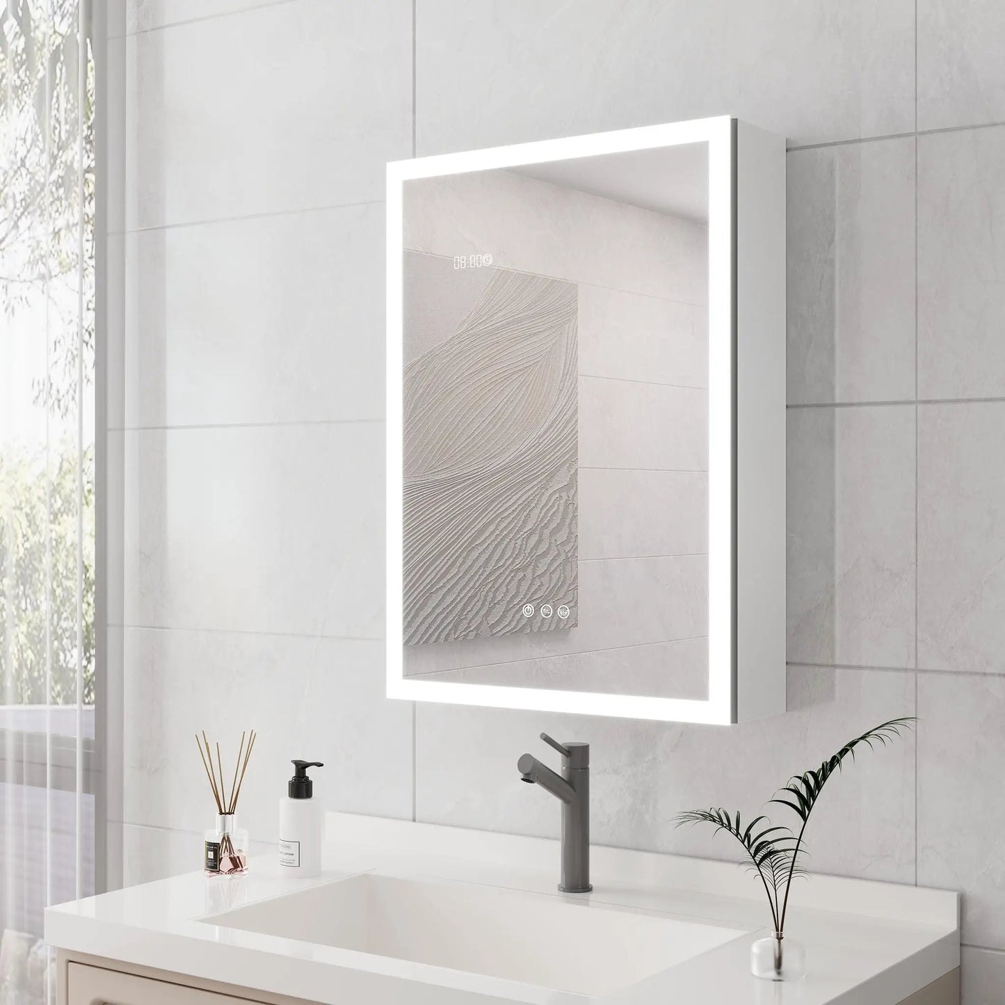 LED-lit medicine cabinet with mirror and defogger white frame Unique Piece Furniture on Tampa Home & Garden Store