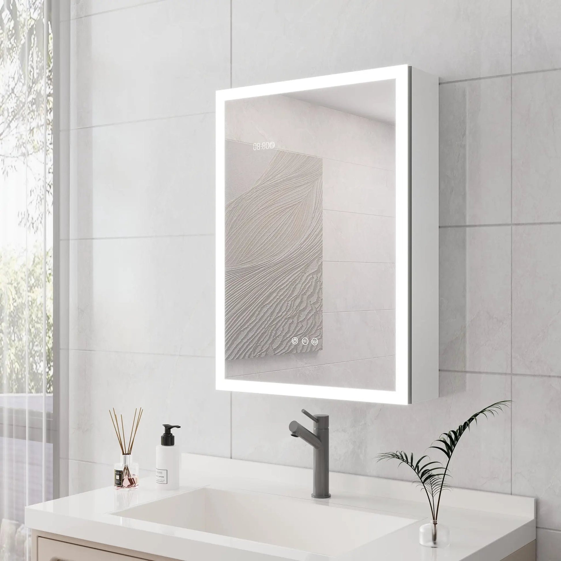 LED-lit medicine cabinet with mirror and defogger white frame Unique Piece Furniture on Tampa Home & Garden Store