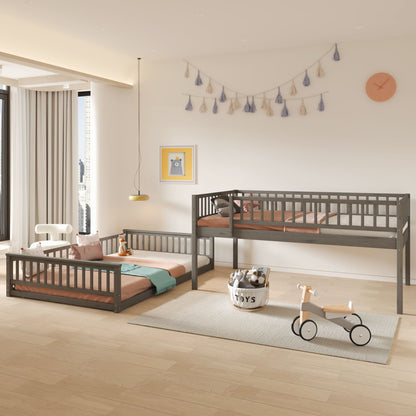HouseOfZazla bunk bed with ladder and guardrails; two dark grey wooden bunks in a kids' room on Tampa Home & Garden Store