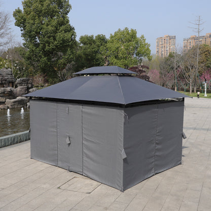13x10 ft outdoor gazebo canopy with ventilated double roof and side walls gray fabric on Tampa Home & Garden Store