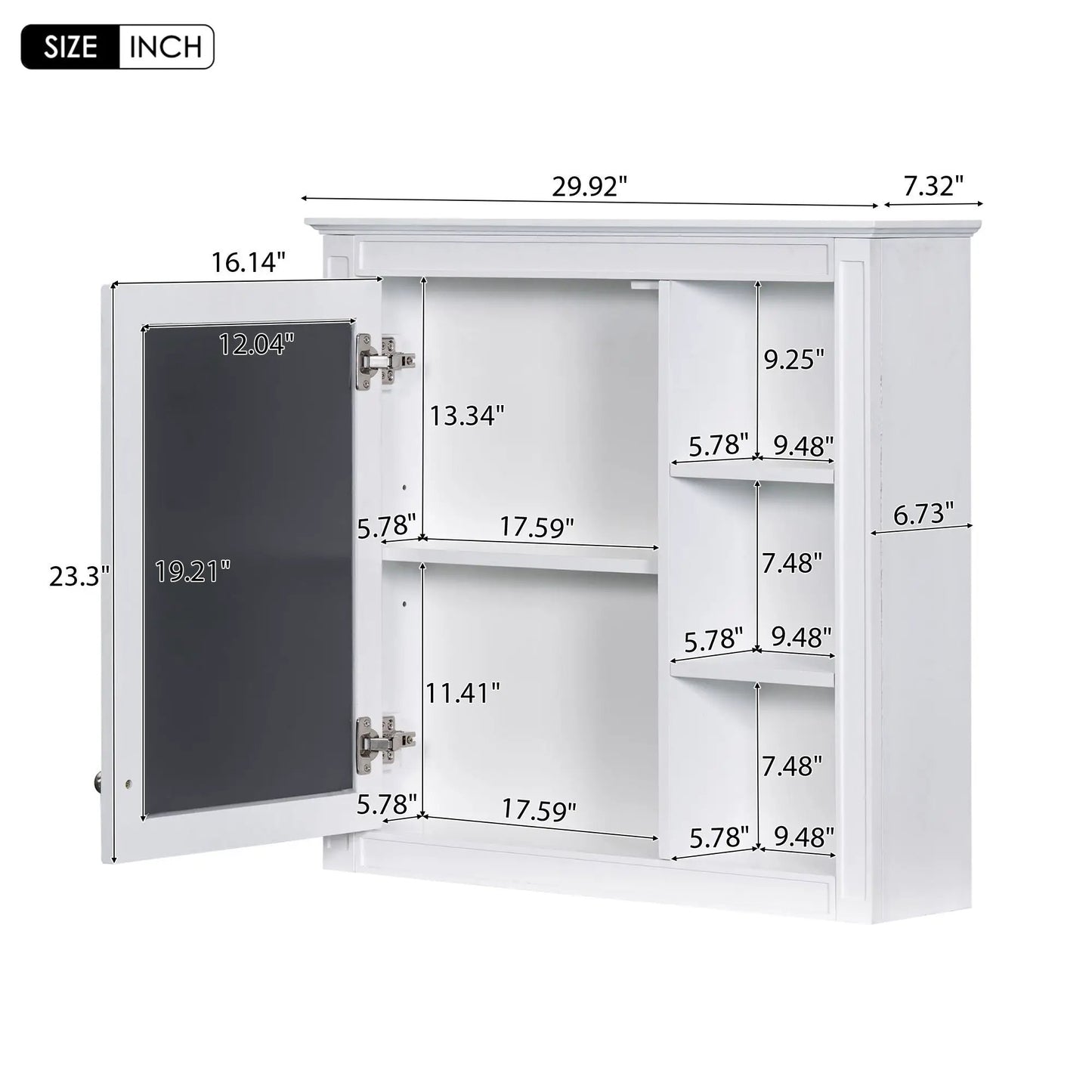 Wall Mounted Cabinet With Mirror and Open Shelves