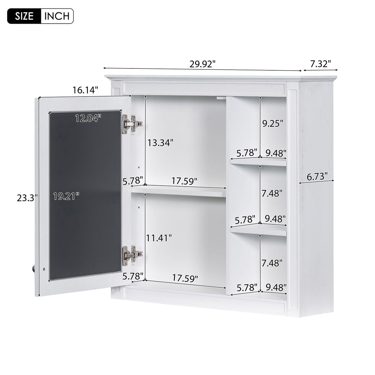 Wall mounted medicine cabinet with mirror, white finish, left door, 3 shelves HouseOfZazla on Tampa Home & Garden Store