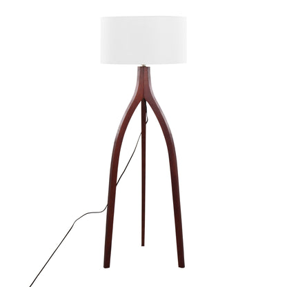 Wishbone contemporary floor lamp with white drum shade and dark wood tripod base on Tampa Home & Garden Store