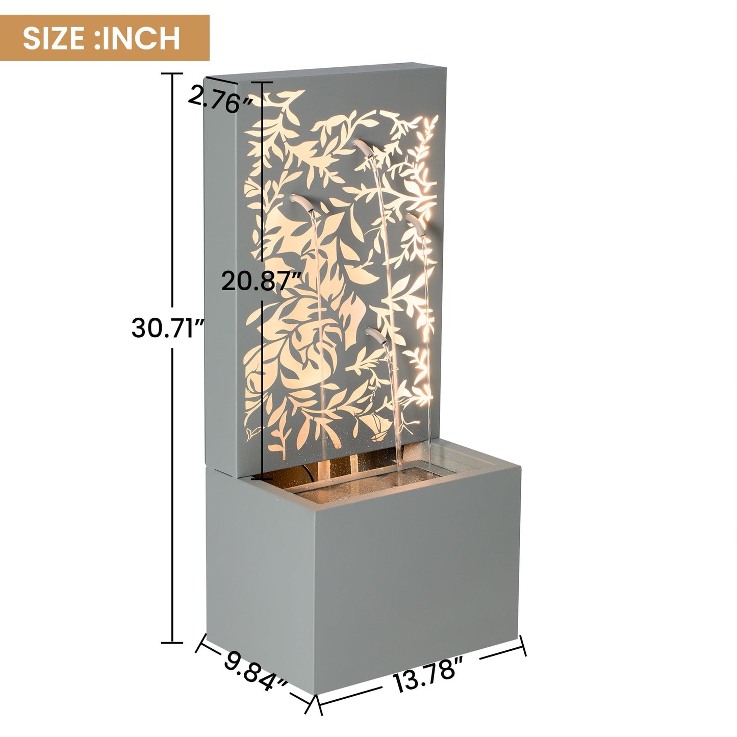 Gray Metal Leaf Cutout Outdoor Fountain with Led