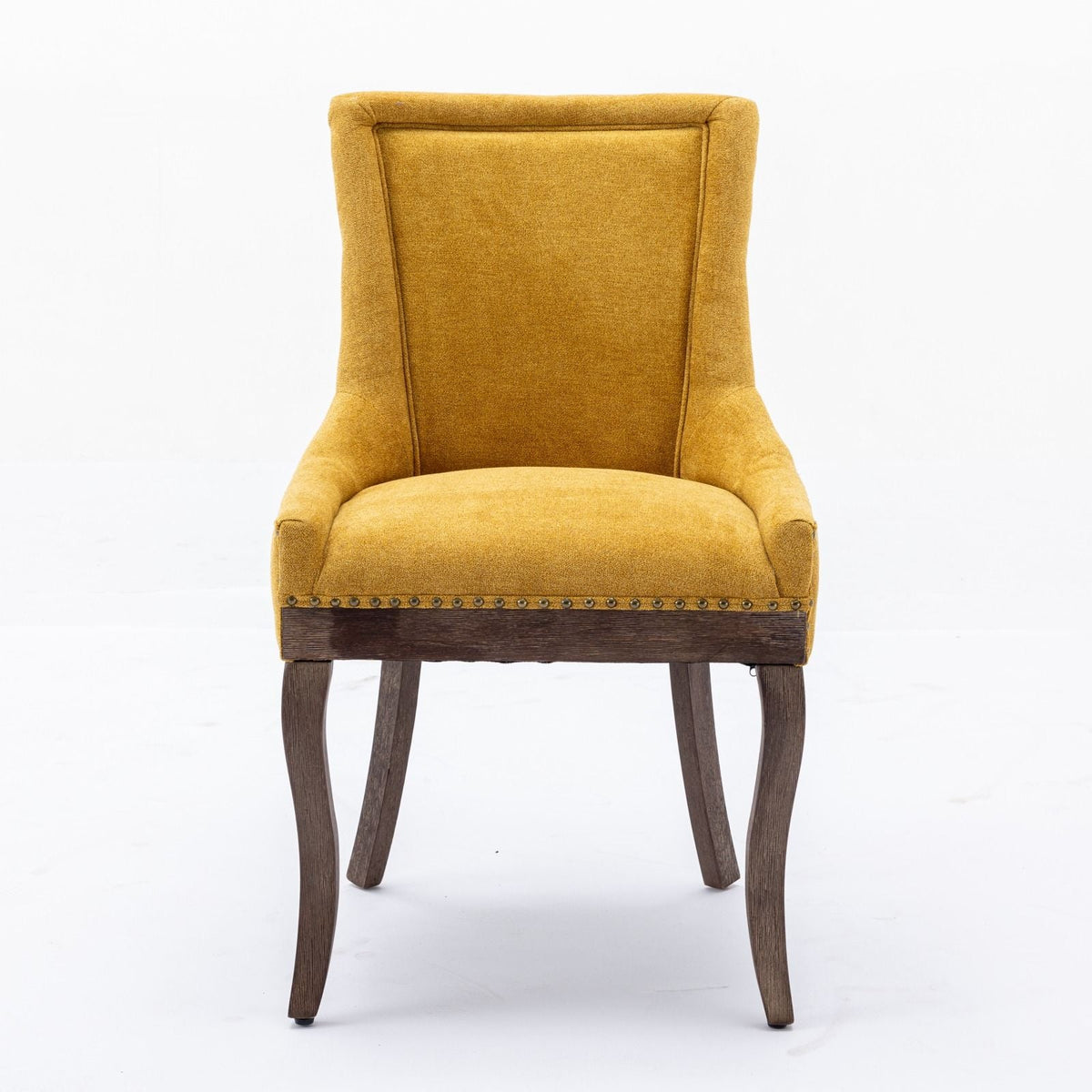 Ultra Side Dining Chair with mustard yellow upholstery, back, nailhead trim, solid wood legs on Tampa Home & Garden Store