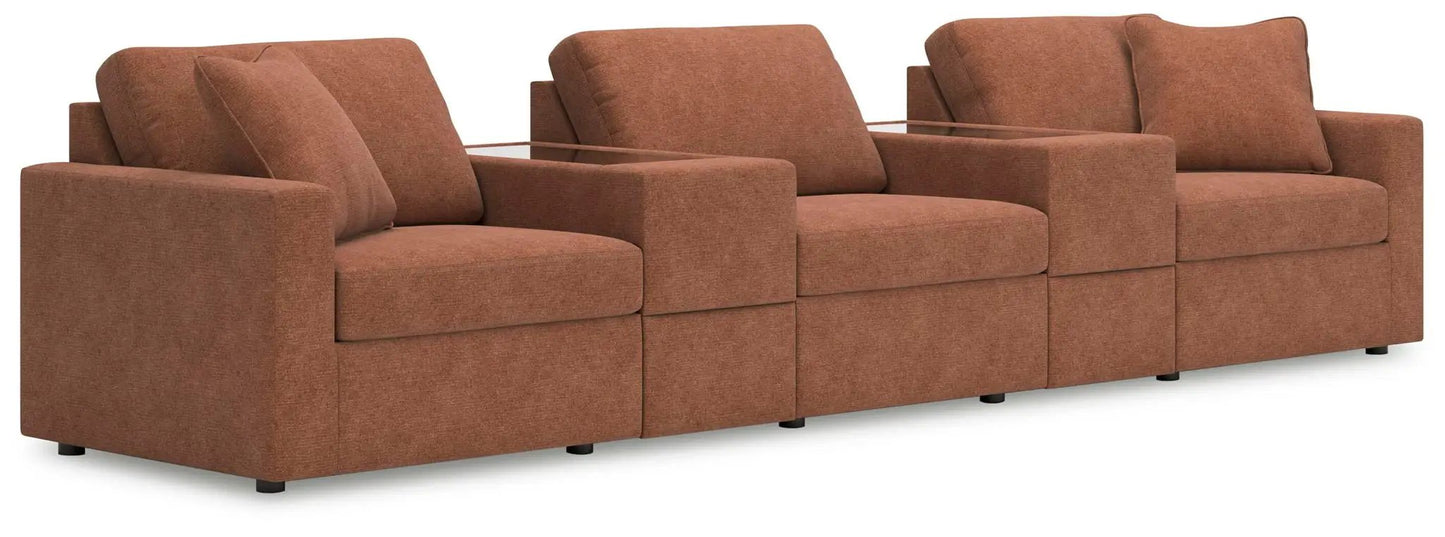 Modmax Spice sectional sofa in burnt orange fabric with square arms on Tampa Home & Garden Store