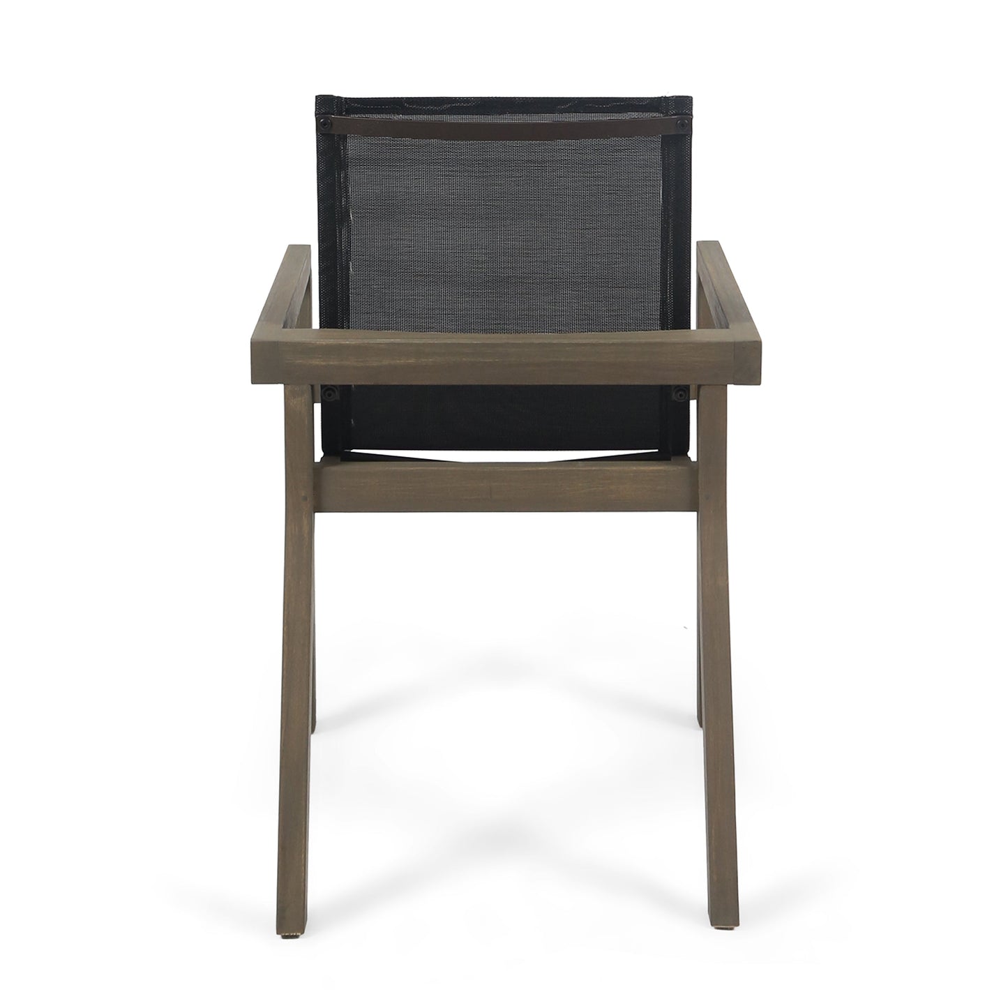 7-Piece Acacia Wood Outdoor Dining Set chair from HouseOfZazla, wood frame and black mesh back on Tampa Home & Garden Store