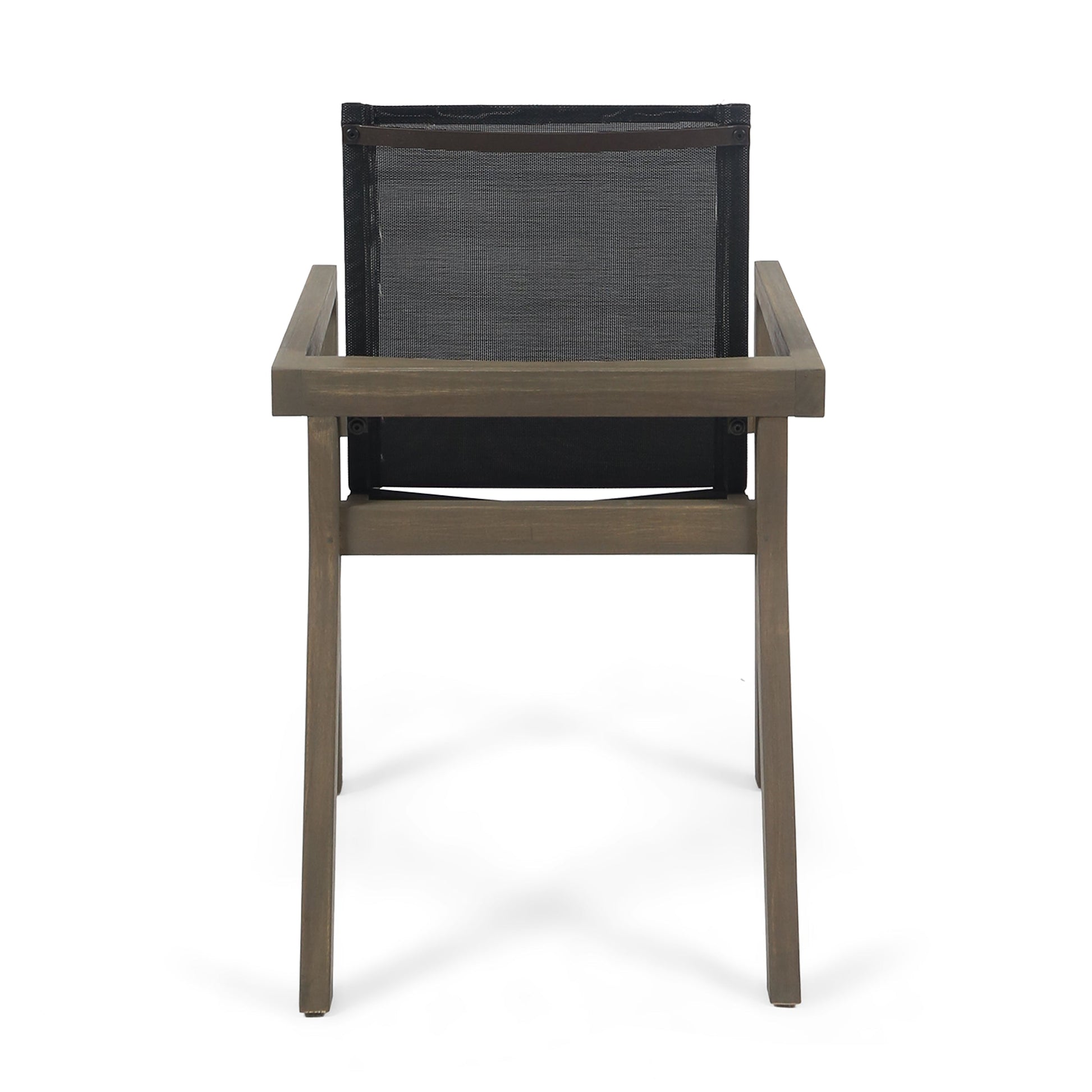 7-Piece Acacia Wood Outdoor Dining Set chair from HouseOfZazla, wood frame and black mesh back on Tampa Home & Garden Store
