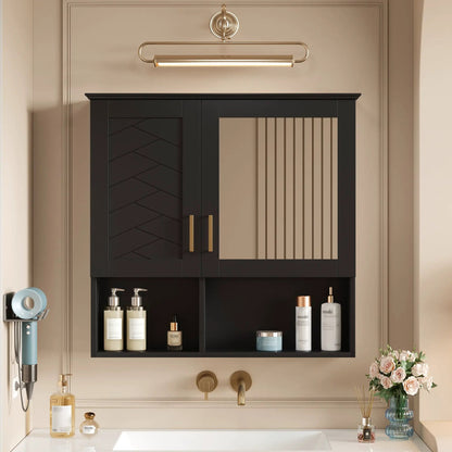 2 In 1 wall-mounted medicine cabinet with HD mirror, black finish, adjustable shelves on Tampa Home & Garden Store