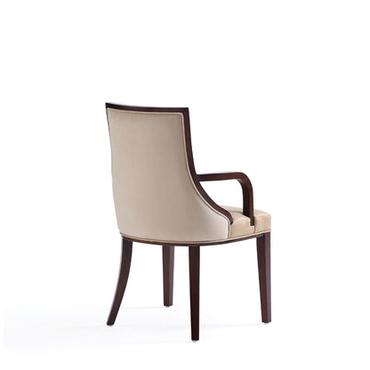 Grand Tan Armchair in Faux Leather and Walnut