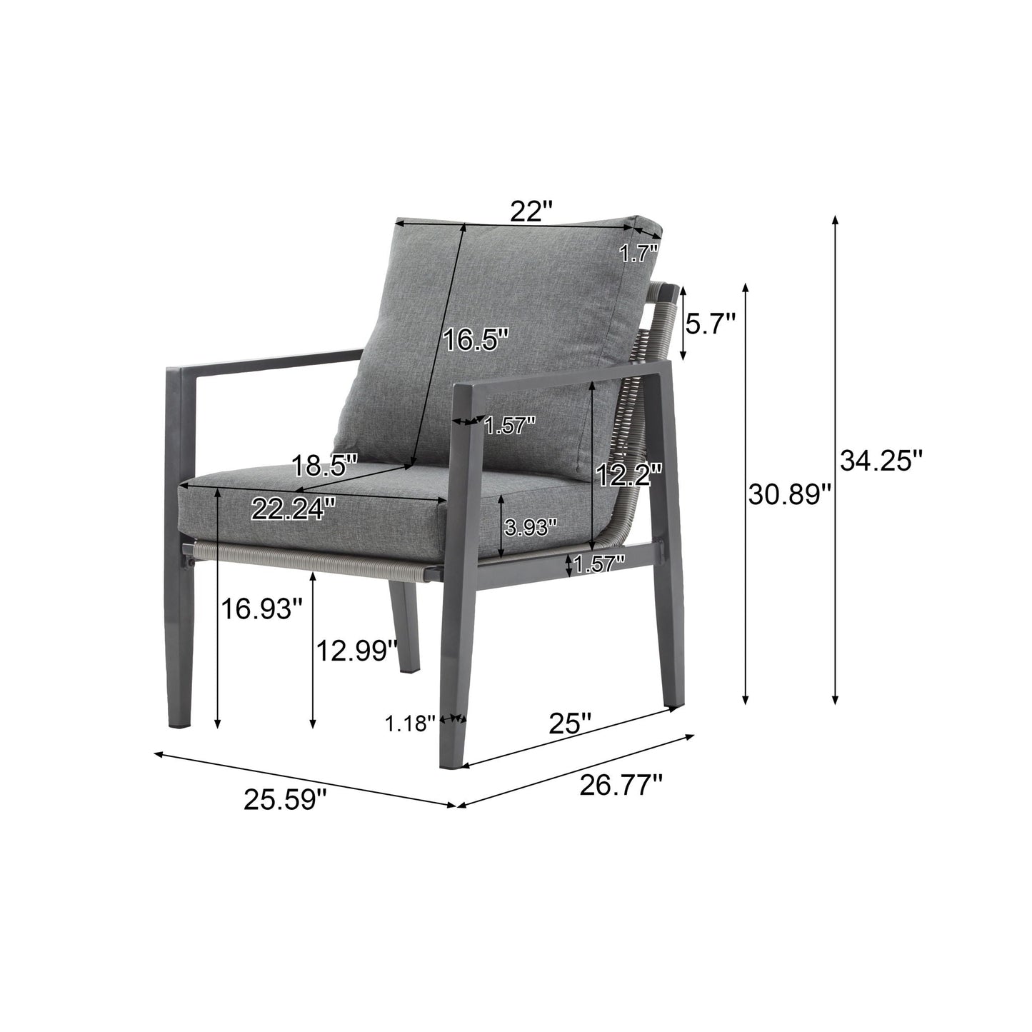 Modern Lounge Chair with rope accents and cushions, gray cushions, metal frame by HouseOfZazla on Tampa Home & Garden Store