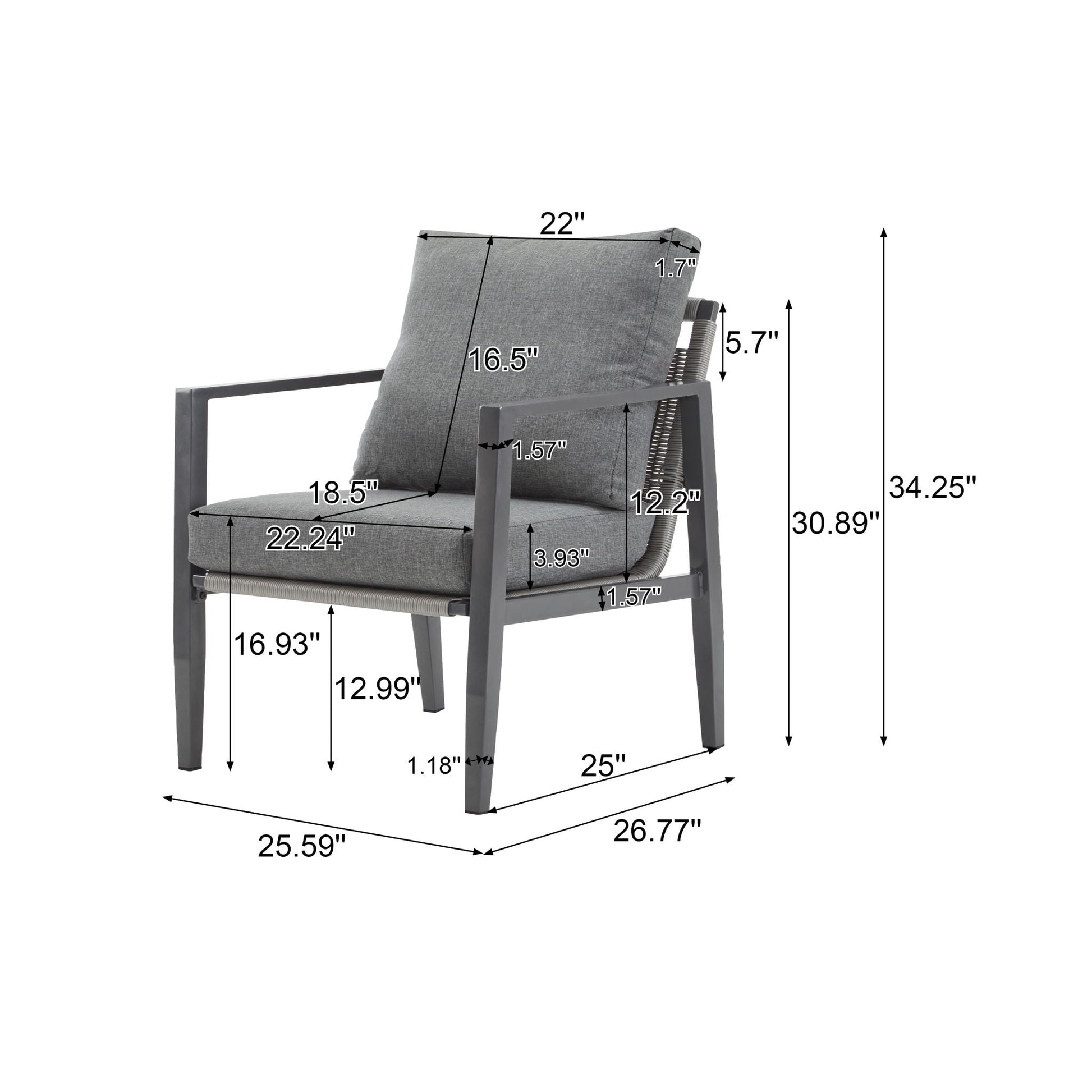 Modern Lounge Chair with rope accents and cushions, gray cushions, metal frame by HouseOfZazla on Tampa Home & Garden Store