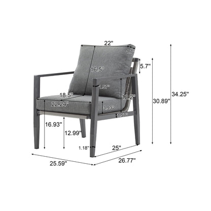 Modern Lounge Chair with rope accents and cushions, gray cushions, metal frame by HouseOfZazla on Tampa Home & Garden Store