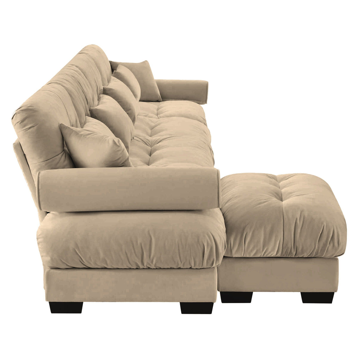 Modern sectional sofa with ottoman in beige fabric by HouseOfZazla, round arms and pillows on Tampa Home & Garden Store