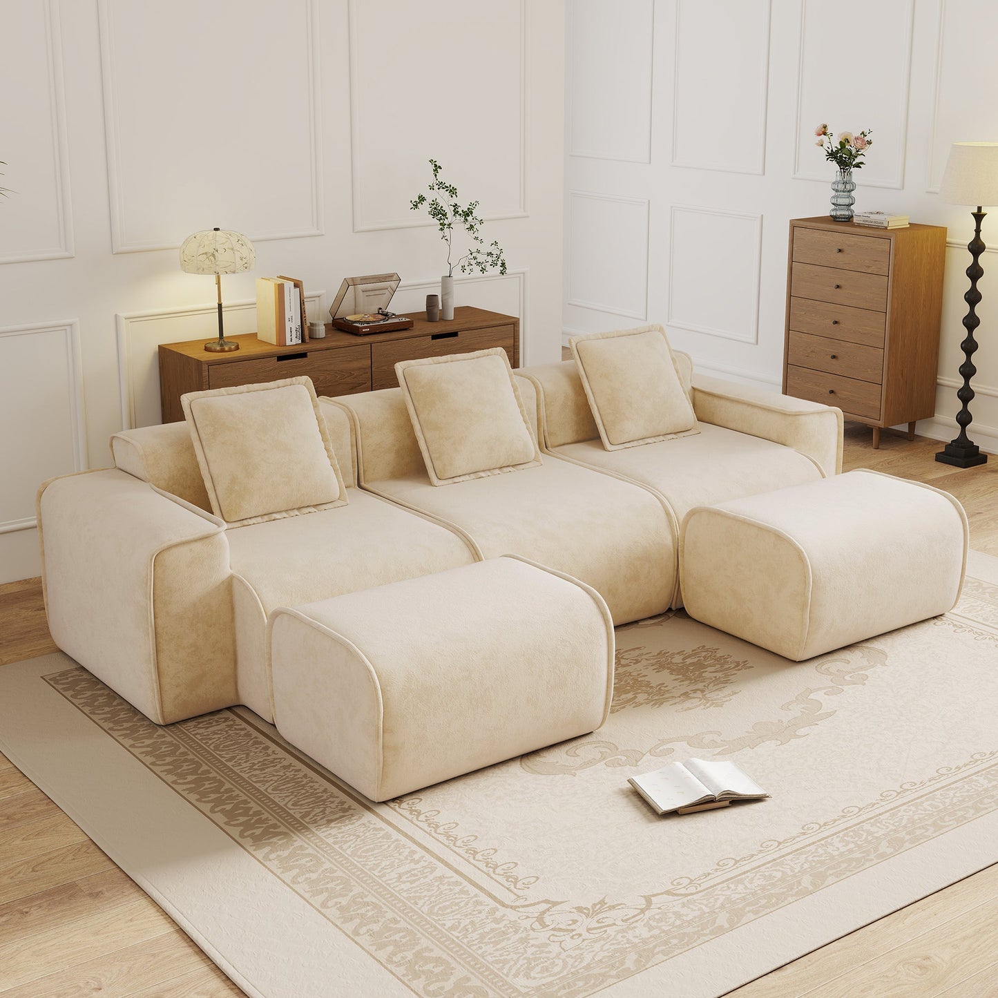 Streamlined Design Modular 3-Seat U-Shaped Sectional Sofa in beige fabric by HouseOfZazla on Tampa Home & Garden Store